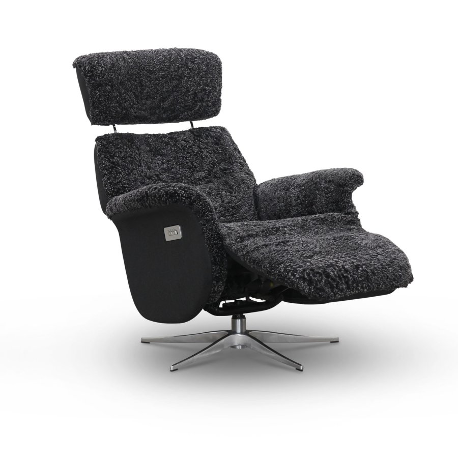 HAGA Lisbon hvilestol, m. 2 motorer - mrkegrtt saueskinn og metall