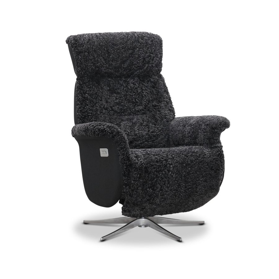 HAGA Lisbon hvilestol, m. 2 motorer - mrkegrtt saueskinn og metall