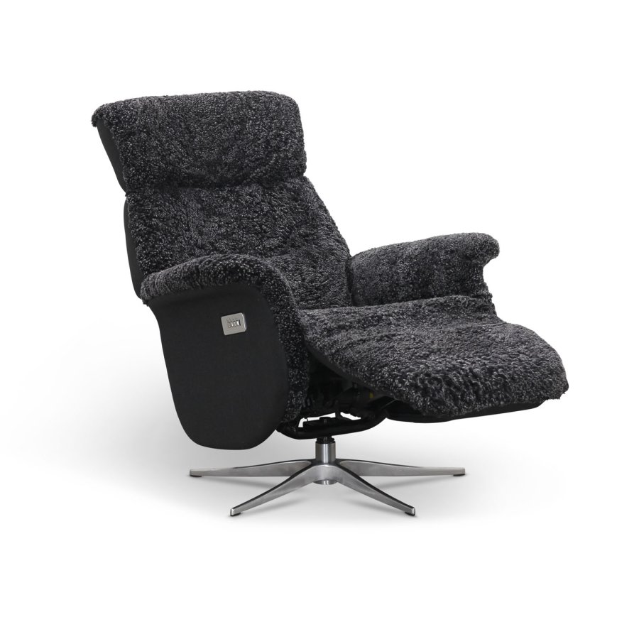 HAGA Lisbon hvilestol, m. 2 motorer - mrkegrtt saueskinn og metall