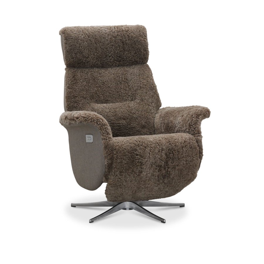 HAGA Lisbon hvilestol, m. 2 motorer - lysebrunt saueskinn og metall