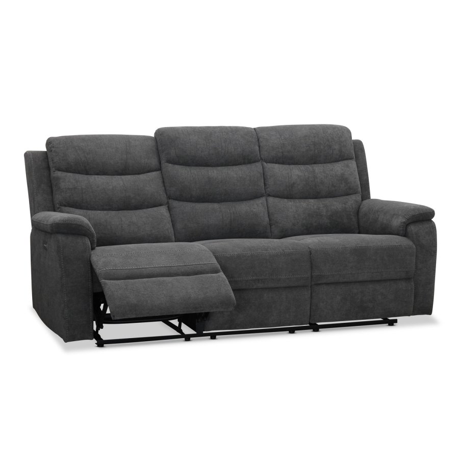 HAGA Lazy 3 pers. recliner sofa, m. USB stik - gr polyester og plastik
