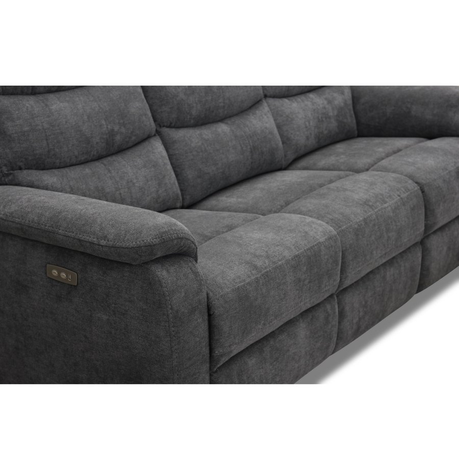 HAGA Lazy 3 pers. recliner sofa, m. USB stik - gr polyester og plastik