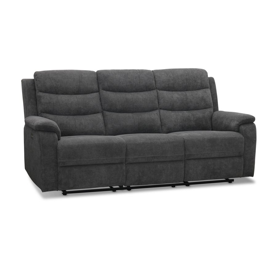 HAGA Lazy 3 pers. recliner sofa, m. USB stik - gr polyester og plastik