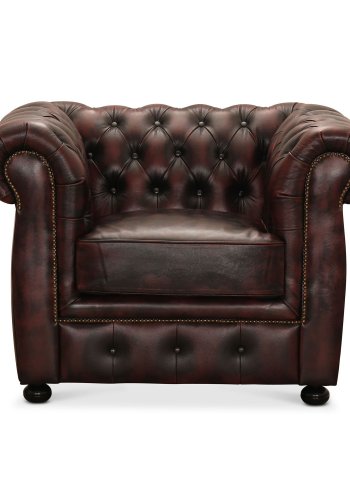 HAGA Liverpool Chesterfield Ftölj - Oxblod Läder och Trä