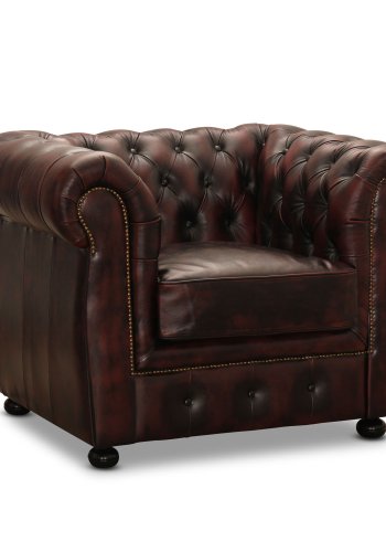 HAGA Liverpool Chesterfield Ftölj - Oxblod Läder och Trä