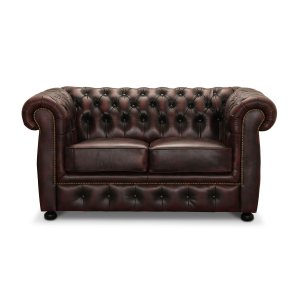 HAGA Liverpool 2. person chesterfield sofa - okseblodsskinn og tre
