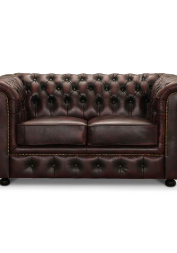 HAGA Liverpool 2. person chesterfield sofa - okseblodsskinn og tre