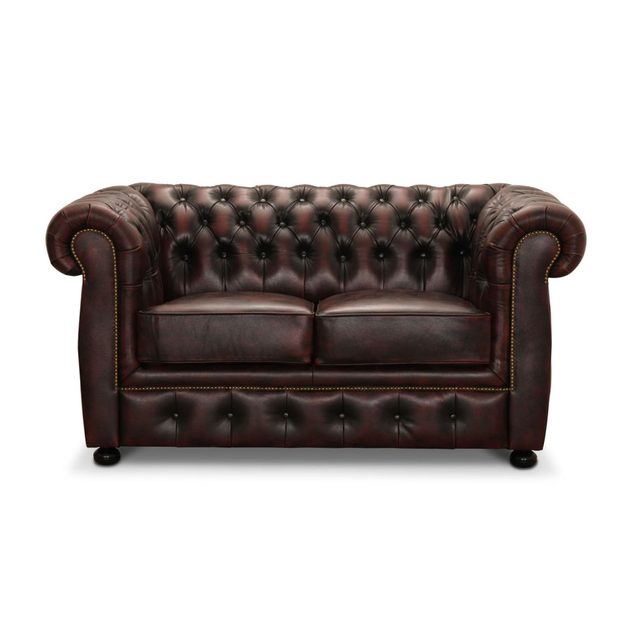 HAGA Liverpool 2. person chesterfield sofa - okseblodsskinn og tre