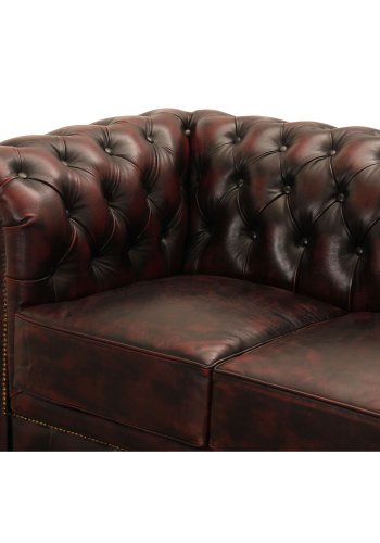 HAGA Liverpool 2. person chesterfield sofa - okseblodsskinn og tre