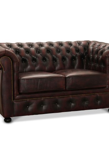 HAGA Liverpool 2. person chesterfield sofa - okseblodsskinn og tre