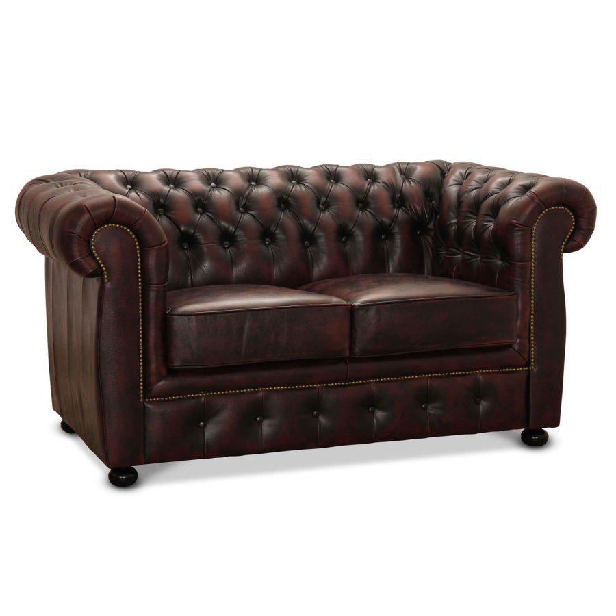 HAGA Liverpool 2. person chesterfield sofa - okseblodsskinn og tre