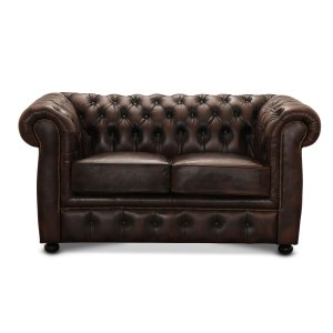 HAGA Liverpool 2. person chesterfield sofa - brunt skinn og tre