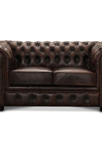 HAGA Liverpool 2. person chesterfield sofa - brunt skinn og tre