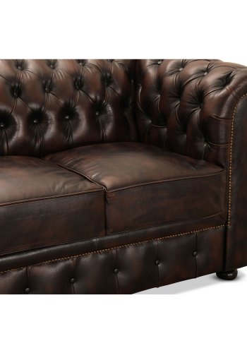 HAGA Liverpool 2. person chesterfield sofa - brunt skinn og tre