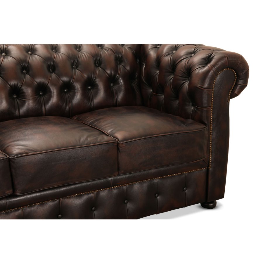 HAGA Liverpool 2. person chesterfield sofa - brunt skinn og tre