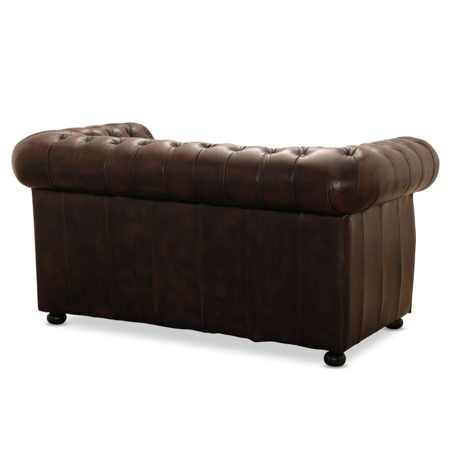 HAGA Liverpool 2. person chesterfield sofa - brunt skinn og tre