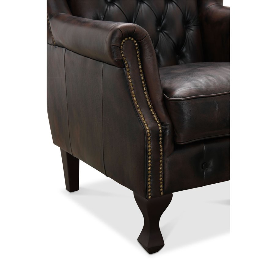 HAGA Aberdeen chesterfield lenestol - brunt skinn og tre