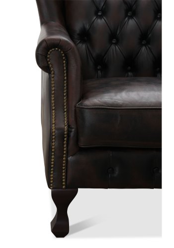 HAGA Aberdeen chesterfield lenestol - brunt skinn og tre