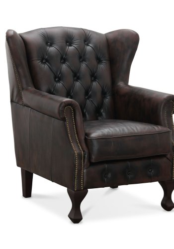 HAGA Aberdeen chesterfield lenestol - brunt skinn og tre