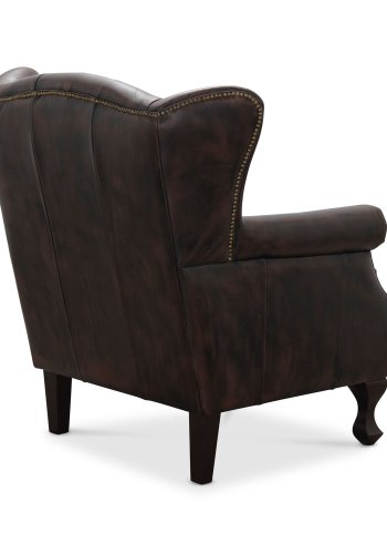 HAGA Aberdeen chesterfield lenestol - brunt skinn og tre