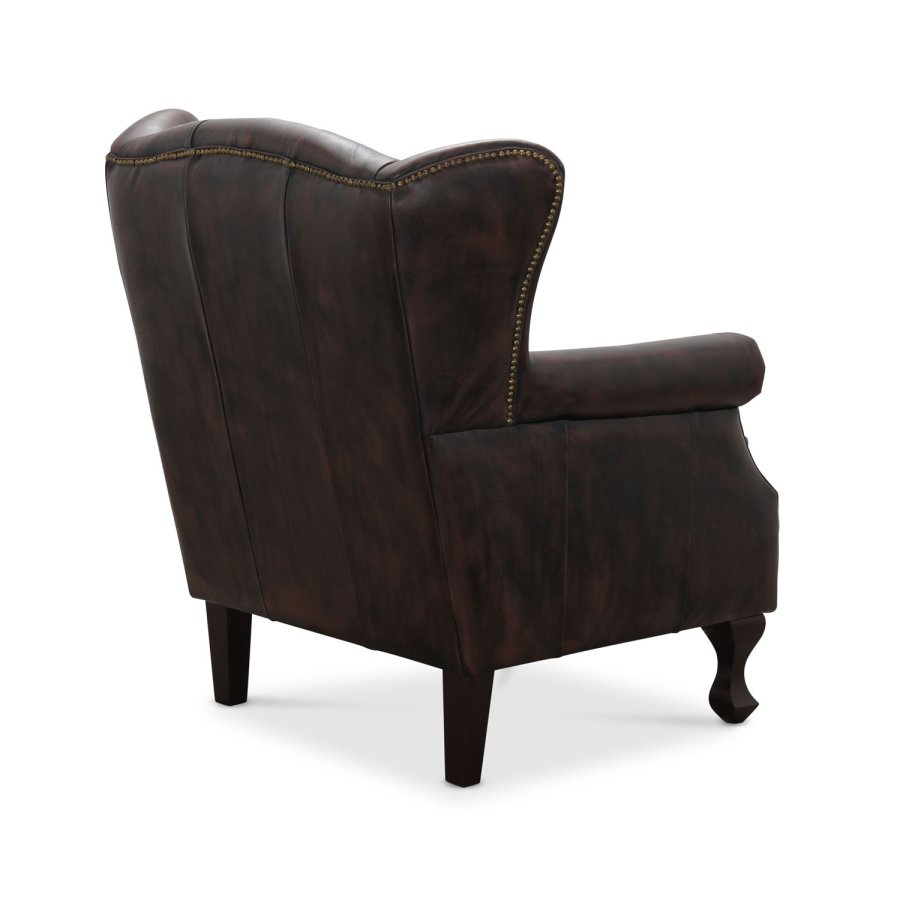 HAGA Aberdeen chesterfield lenestol - brunt skinn og tre