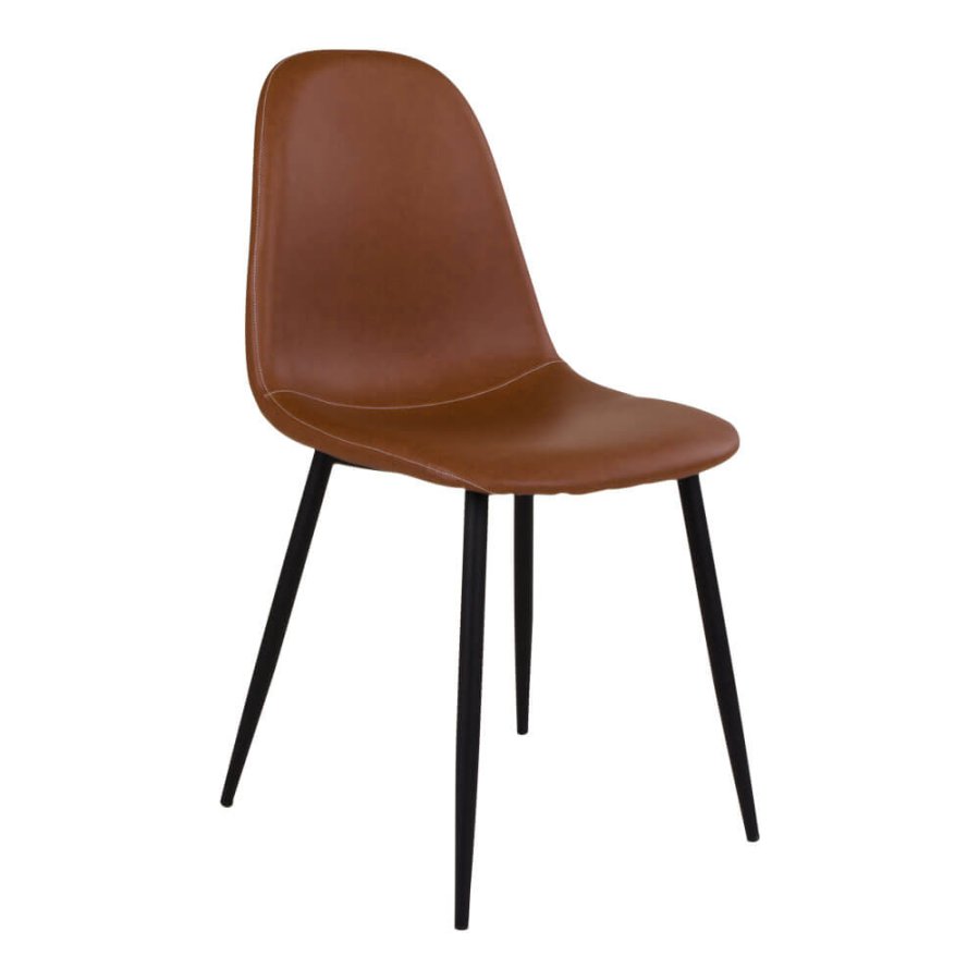 HOUSE NORDIC Stockholm Esszimmerstuhl – hellbraunes Vintage-Kunstleder mit schwarzen Stahlbeinen