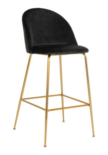HOUSE NORDIC Lausanne barstol - sort velour og messingstl