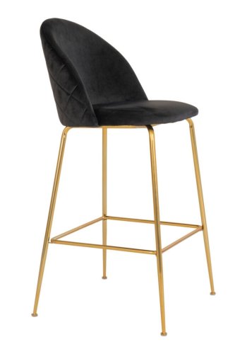 HOUSE NORDIC Lausanne barstol - sort velour og messingstl