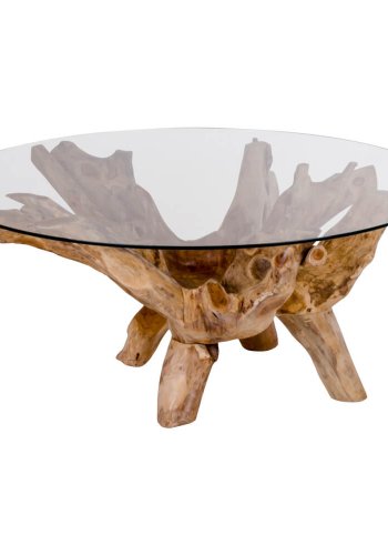 HOUSE NORDIC Amazon salongbord - bordplate i teak og glass, rund ( 110)