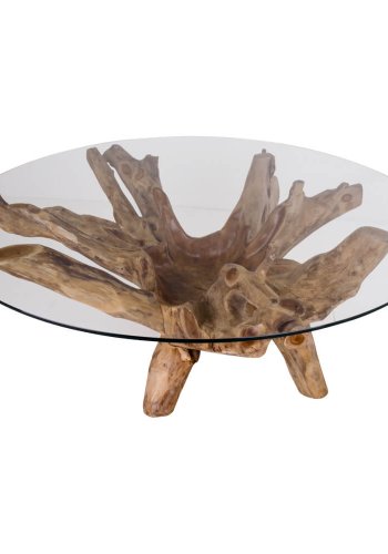 HOUSE NORDIC Amazon salongbord - bordplate i teak og glass, rund ( 110)