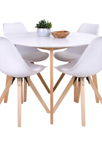 HOUSE NORDIC Vojens spisebord - hvit treplate og naturlige treben, rund ( 105)