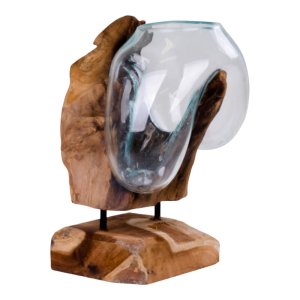 HOUSE NORDIC San Marino Water Drop Sculpture - Glas / Naturlig Teak (H: 25 cm)