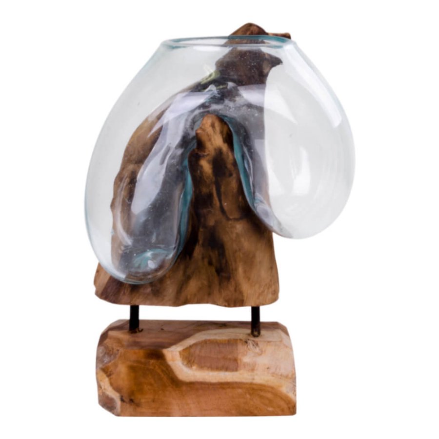 HOUSE NORDIC San Marino Vanndrpeskulptur - glass/naturlig teak (H:25)
