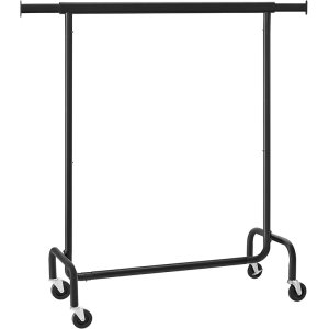 SONGMICS klesstativ med hjul, kraftig klesstativ med uttrekkbar stang, 114 kg lastekapasitet, 43,7 x (114139,3 x 162,8 cm), matt svart UHSR011B01