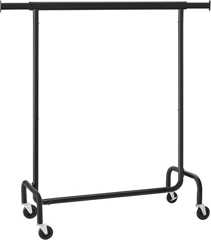 SONGMICS klesstativ med hjul, kraftig klesstativ med uttrekkbar stang, 114 kg lastekapasitet, 43,7 x (114139,3 x 162,8 cm), matt svart UHSR011B01