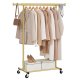 SONGMICS klesstativ p� hjul, kraftig klesstativ, 45 x (92-132) x 161,5 cm, med uttrekkbar hengeskinne, 100 kg lastekapasitet, enkel montering, b�rbar, lys gull HSR013A01