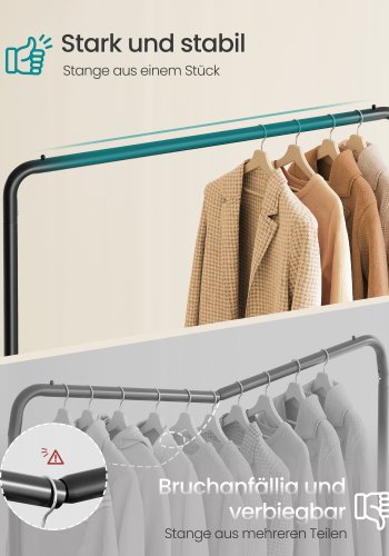 SONGMICS Klesstativ, Klesstativ p� hjul, Kledningsstativ, 2 l�sbare hjul, Soverom, T�ler opptil 50 kg, 38 x 110 x 141,5 cm, Blekksvart HSR016BH01