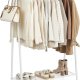 SONGMICS Klesstativ, Klesstativ, Klesstativ med st�lramme, med opphengsstang og hylle, 33,5 x 92,5 x 153 cm, for soverom, garderobe, vaskerom, hvit HSR023W01