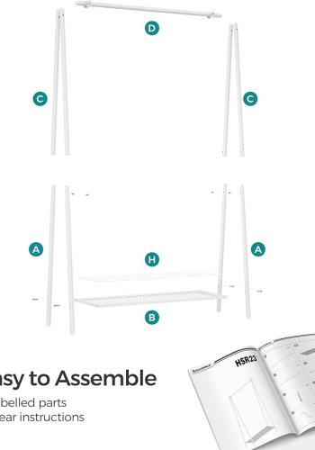 SONGMICS Klesstativ, Klesstativ, Klesstativ med st�lramme, med opphengsstang og hylle, 33,5 x 92,5 x 153 cm, for soverom, garderobe, vaskerom, hvit HSR023W01