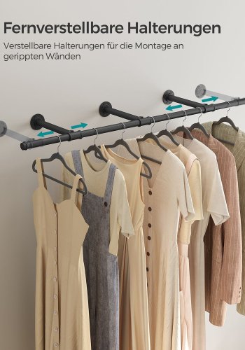 SONGMICS veggmontert klesstativ - svart stl (B:170cm)