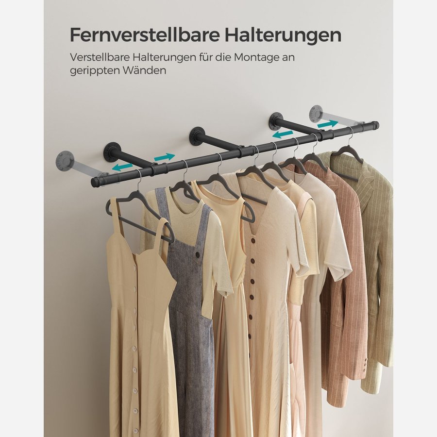 SONGMICS veggmontert klesstativ - svart stl (B:170cm)