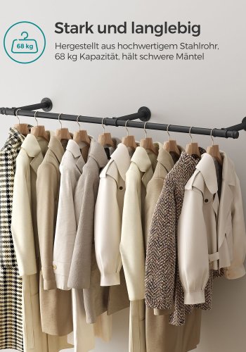 SONGMICS veggmontert klesstativ - svart stl (B:170cm)