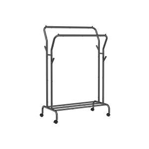 SONGMICS Klesstativ, Klesstativ, Dobbel Kleshenger, Kraftig Metallramme, Med Hjul og Hylle, 100 kg Total Maks. Last, 103,5 cm Bredd, Klesoppbevaring, Svart HSR107B01