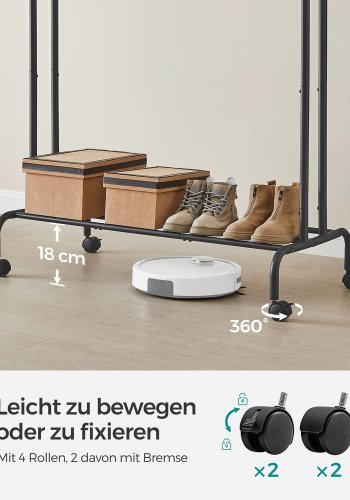 SONGMICS Klesstativ, Klesstativ, Dobbel Kleshenger, Kraftig Metallramme, Med Hjul og Hylle, 100 kg Total Maks. Last, 103,5 cm Bredd, Klesoppbevaring, Svart HSR107B01