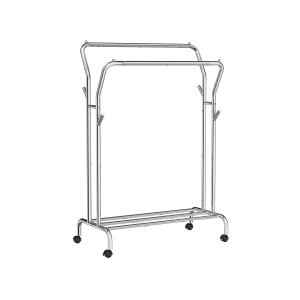 SONGMICS Klesstativ, Klesstativ, Dobbel Kleshenger, Kraftig Metallramme, Med Hjul og Hylle, 100 kg Total Maks. Last, 103,5 cm Bredd, Klesoppbevaring, S�lv HSR107E01