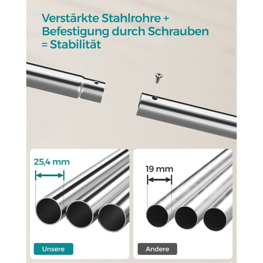 SONGMICS kl&auml;dst&auml;llning, dubbel kl&auml;dh&auml;ngare, kraftig metallram, med hjul och hyllplan, 100 kg total maxbelastning, 103,5 cm bred, kl&auml;df&ouml;rvaring, silver HSR107E01