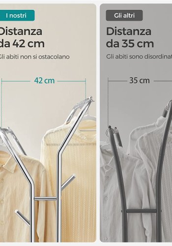 SONGMICS Doppel-Kleiderständer, mit 2 Kleiderstangen, 1 Ablage, Rollen – Silberstahl