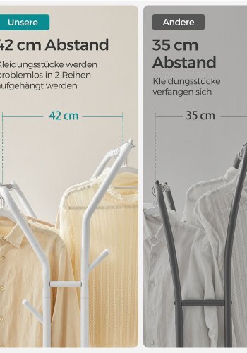SONGMICS T�jstativ, T�jstativ, Dobbelt T�joph�ngningsstang, Kraftig Metalramme, Med Hjul og Hylde, 100 kg Total Maks. Belastning, 103,5 cm Bred, T�jopbevaring, Hvid HSR107W01