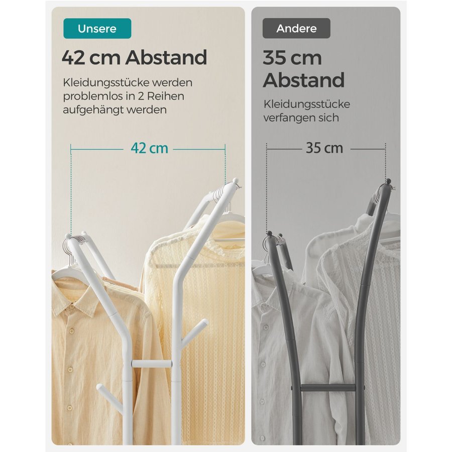 SONGMICS T�jstativ, T�jstativ, Dobbelt T�joph�ngningsstang, Kraftig Metalramme, Med Hjul og Hylde, 100 kg Total Maks. Belastning, 103,5 cm Bred, T�jopbevaring, Hvid HSR107W01