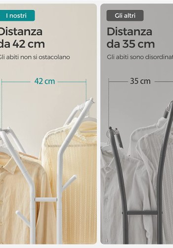 SONGMICS dobbelt klesstativ, m. 2 henger, 1 hylle, hjul - hvitt stl